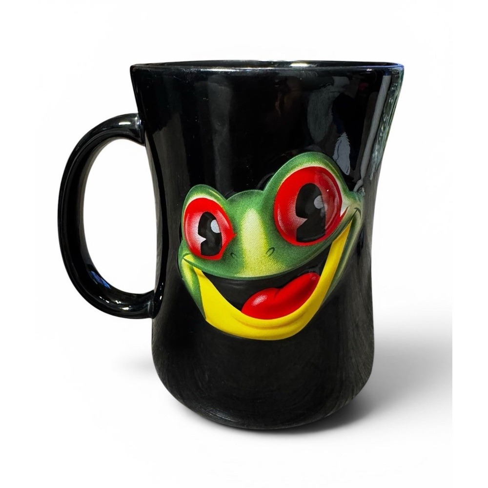 Rainforest Cafe Black Frog Face Coffee Mug Cup 4.375" Ceramic Thailand